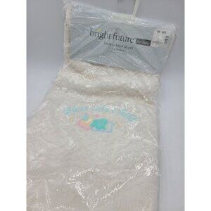 Vintage Bright Future White Woven Bless This Child Bear Moon Baby Blanket
